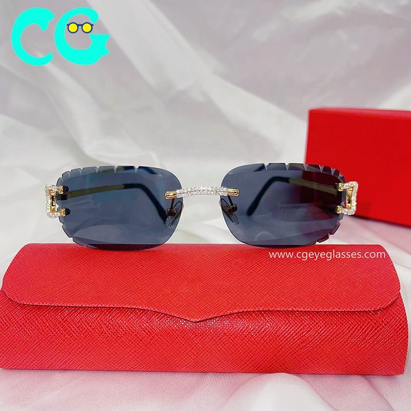 2025 Rimless Square Sunglasses with Rhinestones – UV400 | Kopen - Image 3