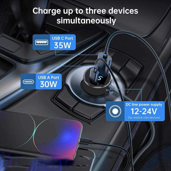 Alternative view of Kopen Starlink Mini Car Charger DC Power Cable with Dual USB Ports & Digital Display