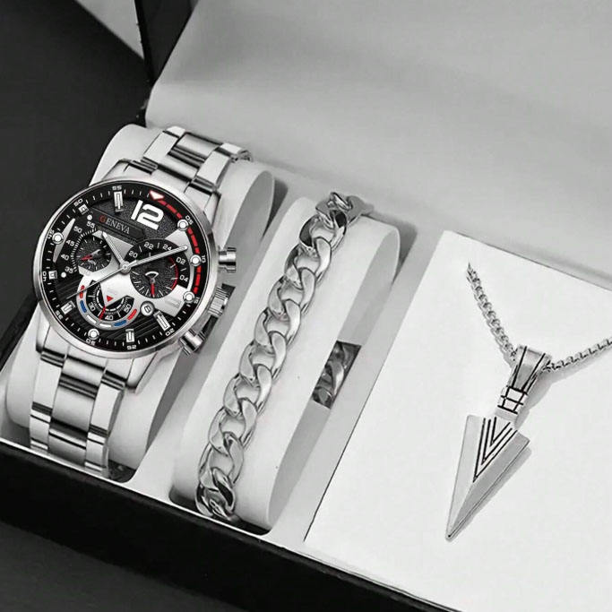 Gold Alloy Quartz Watch & Bracelet Set for Men – Classic Design | Kopen