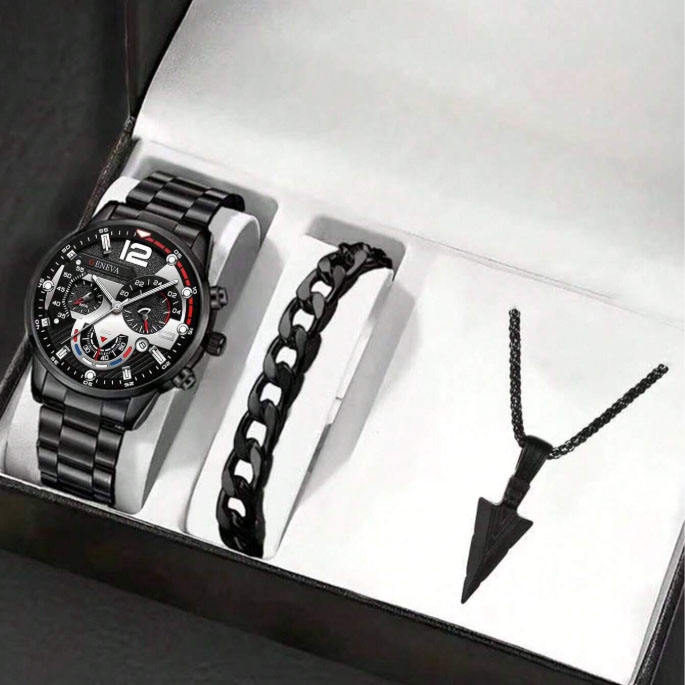 Gold Alloy Quartz Watch & Bracelet Set for Men – Classic Design | Kopen - Image 5