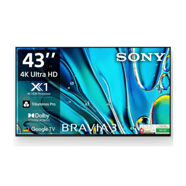 Sony BRAVIA 3 Series 108 cm (43 inches) 4K Ultra HD AI Smart LED Google TV K-43S30 (Black)-3 Years Warranty for Limited Period
