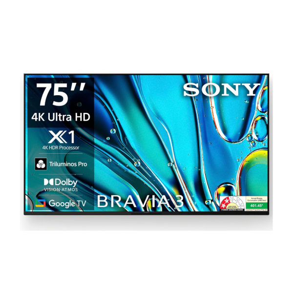 Sony BRAVIA 3 Series 189 cm (75 inches) 4K Ultra HD AI Smart LED Google TV K-75S30 (Black)-3 Years Warranty for Limited Period