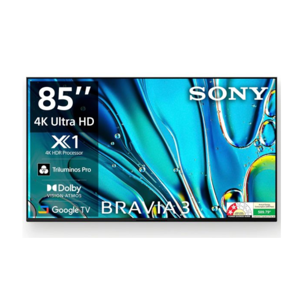 Sony BRAVIA 3 Series 215 cm (85 inches) 4K Utra HD AI Smart LED Google TV K-85S30 (Black)-3 Years Warranty for Limited Period