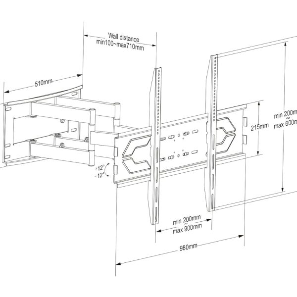 Alternative view of Tono R 98 Full Motion Heavy-Duty TV Wall Mount for 60″ to 120″ LED/OLED/QLED Displays | VESA 600 × 900 mm | Supports Up to 120 kg | Also Supports 75", 77", 82", 85",86", 88", 98", 100", 110"