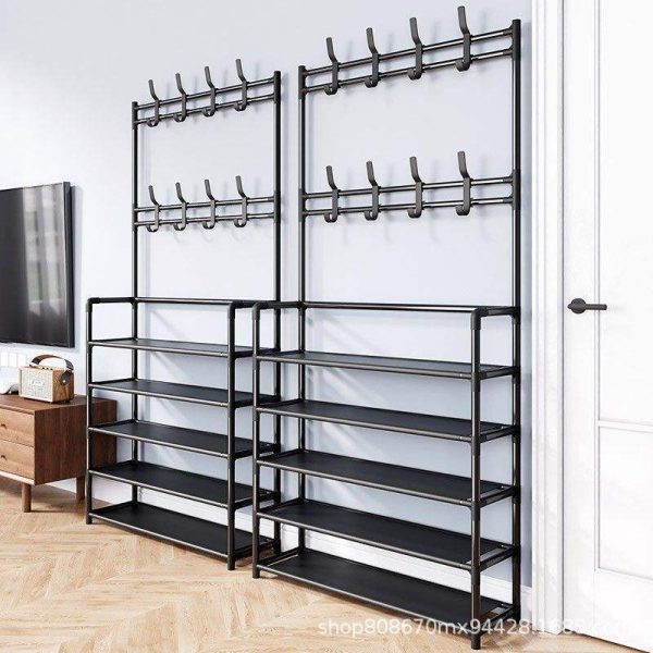Alternative view of Kopen 5-Tier Metal Shoe Rack with Coat Hooks and Space-Saving Design